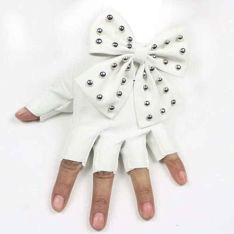 Women's Leather Fingerless Gloves With Bow