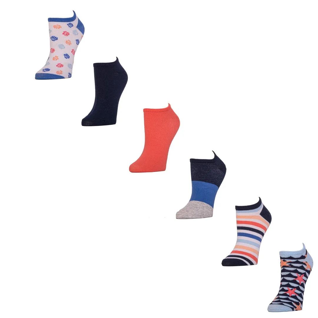 Women's Nautical Stripe No Show Socks 6 Pair Pack