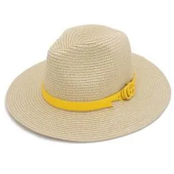 Yellow Color Band Straw Panama Hat