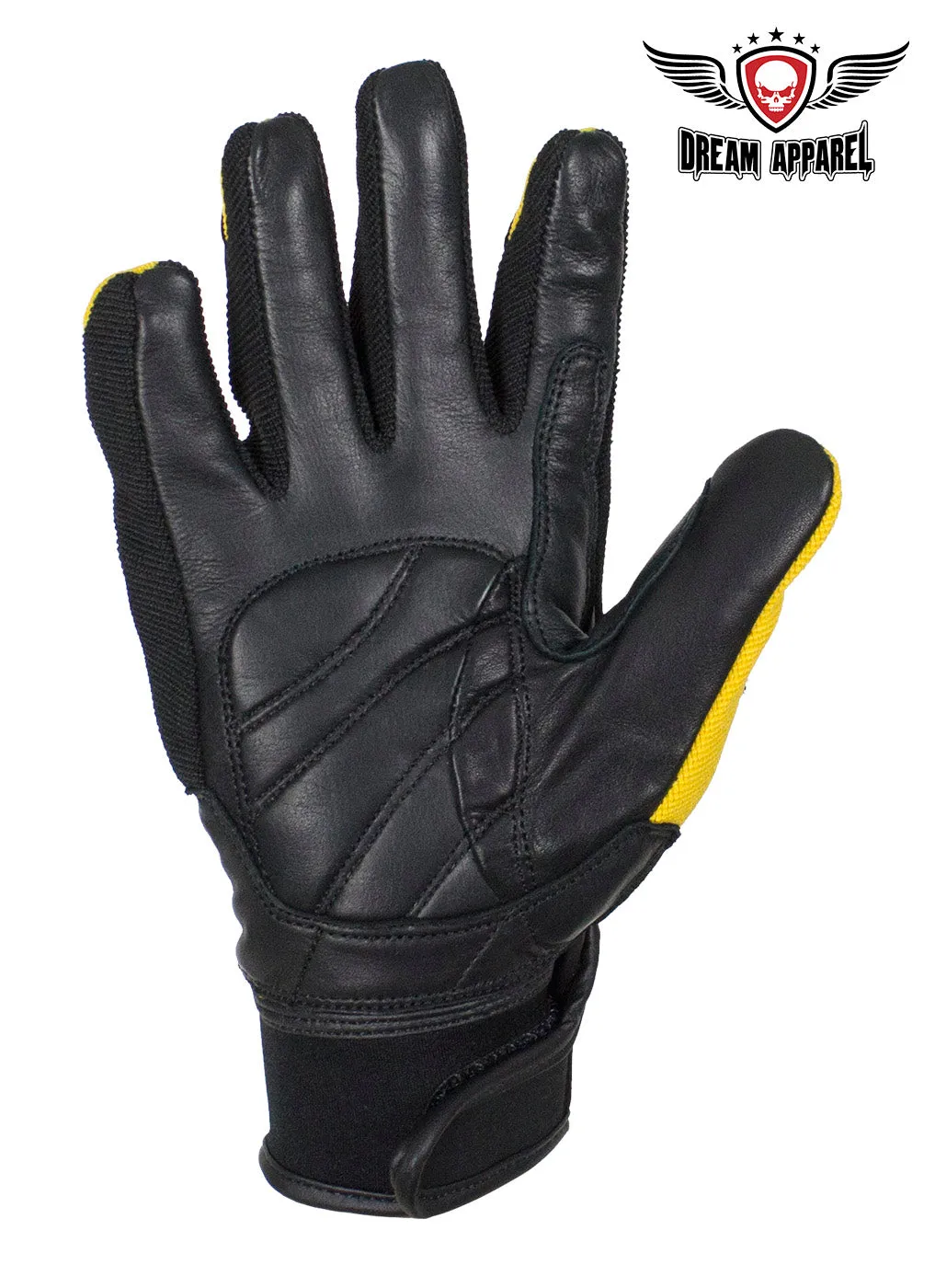 Yellow/Black Leather Motorcycle Gloves