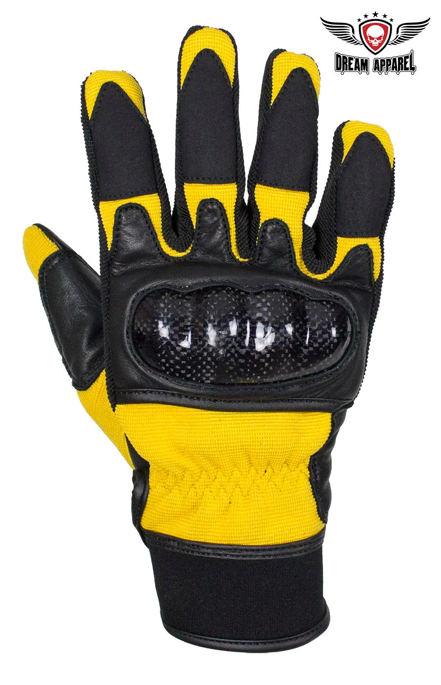 Yellow/Black Leather Motorcycle Gloves