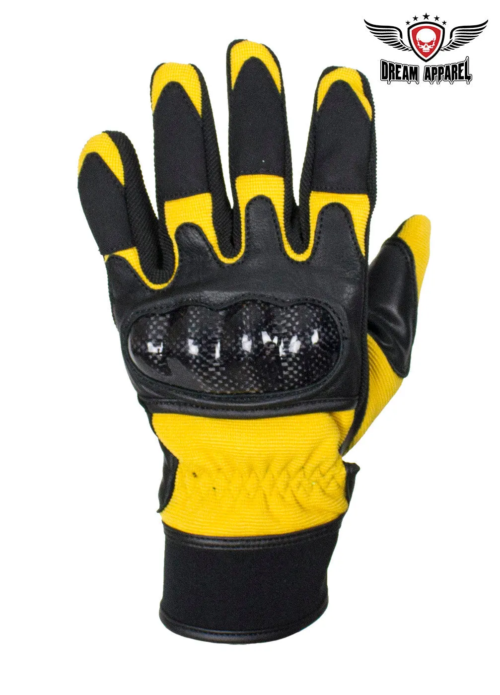 Yellow/Black Leather Motorcycle Gloves