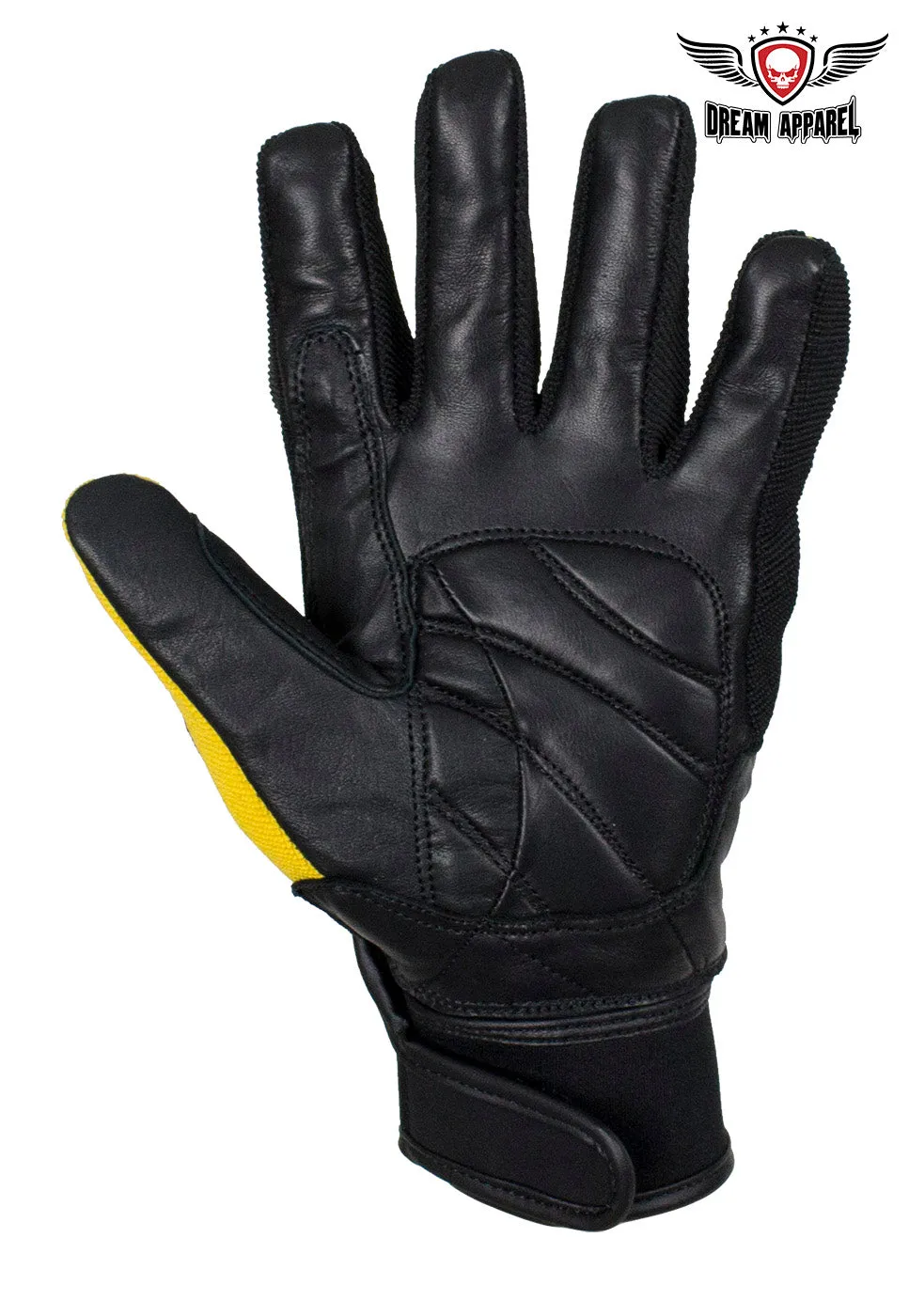 Yellow/Black Leather Motorcycle Gloves